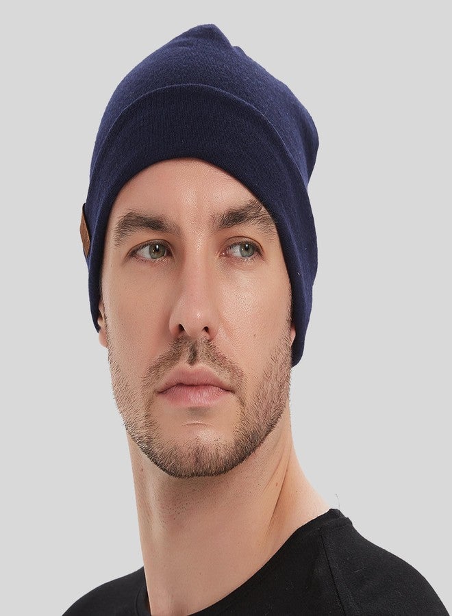 ACUSHLA 100% Merino Wool Cuff Beanie for Men & Women Knitted Winter Hat Unisex Watch Cap Skull Wrap for Cold Weather, Navy Blue - Image 4